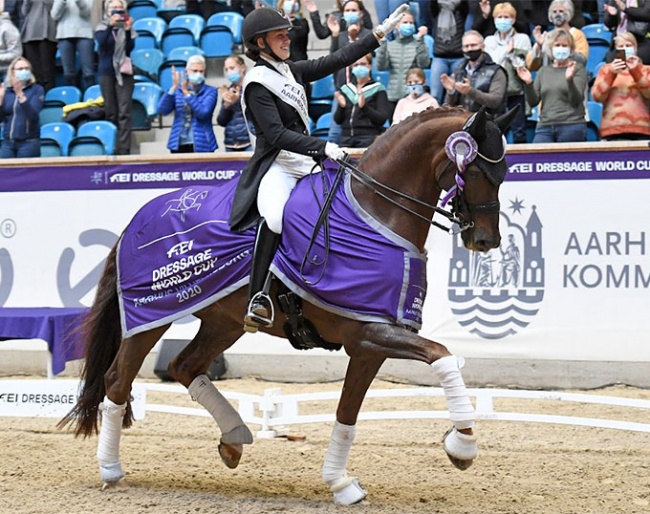Cathrine Dufour and Bohemian win the 2020 World Cup qualifier in Vilhelmsborg :: Photo © Ridehesten