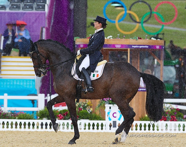 Anna Merveldt and Coryolano in the pouring rain at the 2012 Olympic Games in London :: Photo © Astrid Appels