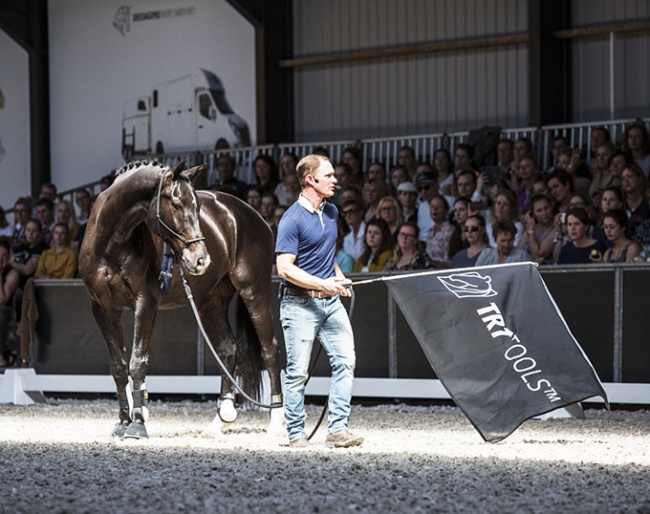 Tristan Tucker demonstrating the TRT method at the DressagePro Masterclass in The Netherlands