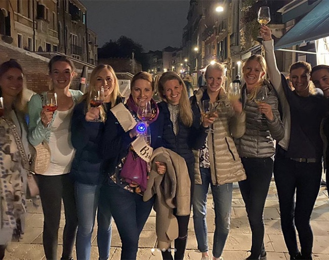 Victoria Michalke on her hen's night with numerous notable German dressage riders
