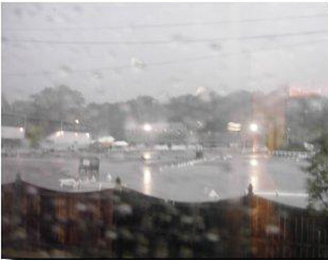 The rainy view from Mary's camper parked on the Devon show grounds