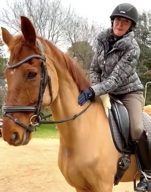 First time back in the saddle on loyal Rimbeau for Isabelle Costantini after a serious riding accident