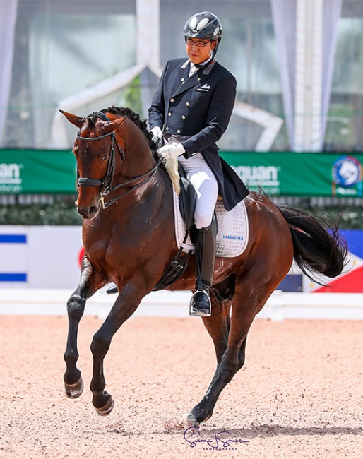 Dong Seon Kim and Lord Nunes on the first day of competition during the final week of the 2021 Global Dressage Festival in Wellington :: Photo © Sue Stickle