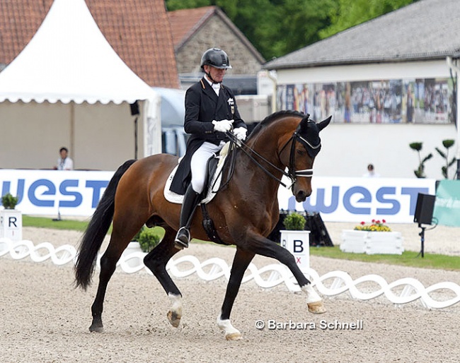 Hubertus Schmidt and Escolar at the 2021 German Dressage Championships in Balve :: Photo © Barbara Schnell