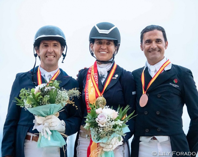 Claudio Castilla Ruiz, Beatriz Ferrer-Salat and Jose Antonio Garcia Mena on the podium at the 2021 Spanish Grand Prix Championships in Oliva Nova, Spain :: Photo © Lily Forado