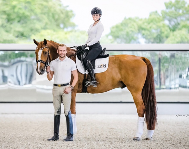 Endel Ots (standing) with Kati Dagge mounted on Sai Baba Plus at Zen Elite Equestrian Center in South West Ranches, Fl :: Photo © Joanna Jodko