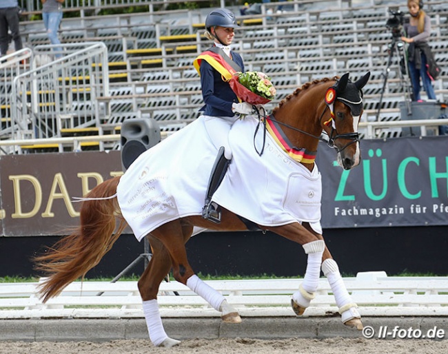 Greta Heemsoth and Boa Vista won the 5-year old dressage horse finals at the 2021 Bundeschampionate :: Photo © LL-foto