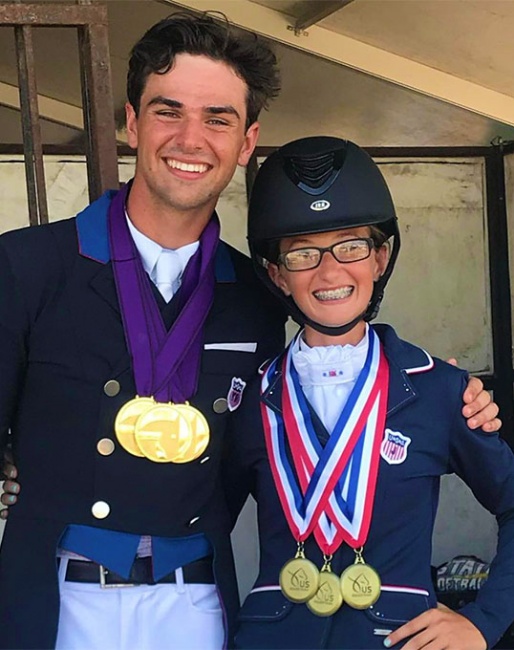 Young rider Christian Simonson with the FEI medals and junior rider Lexie Kment with USEF medals at the 2021 North American Youth Championships :: Photo © Simonson