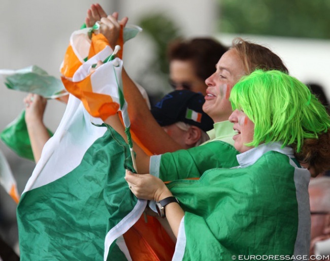 Irish fans jubilating at the 2019 European Championships in Rotterdam, where Ireland clinched an Olympic team spot :: Photo © Astrid Appels