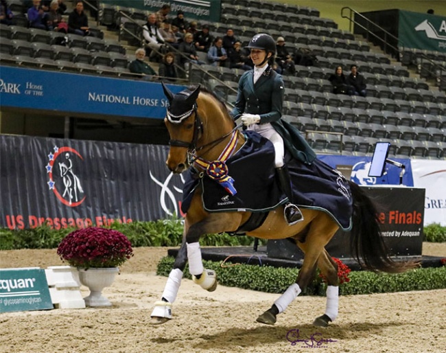 Lucy Tidd and Ellert HB cantered to victory in the Grand Prix Adult Amateur Freestyle Championship at the 2021 US Dressage Finals :: Photo © Susan J. Stickle
