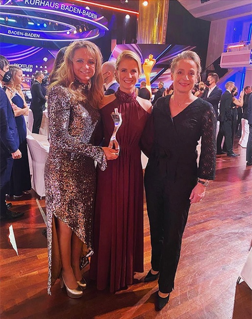 The German Olympic team gold medal winning dressage trio at the 2021 Athlete of the Year show in Baden Baden
