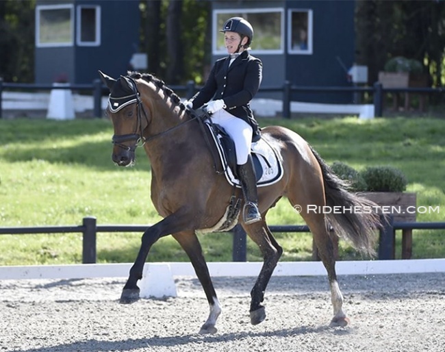 Rikke Dupont on Hayden B at the Danish Young Horse Championship qualifier in the summer of 2018 :: Photo © Ridehesten