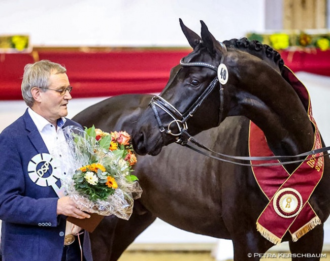 Dr. Frank Klakow with his 2022 DSP Licensing champion by Don Royal x Quadroneur x Rubin Royal :: Photo © Petra Kerschbaum