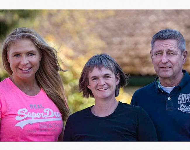Anja Plönzke, Tannenhof stable manager Sabine Jung, and Oliver Luze in April 2021 :: Photo © private
