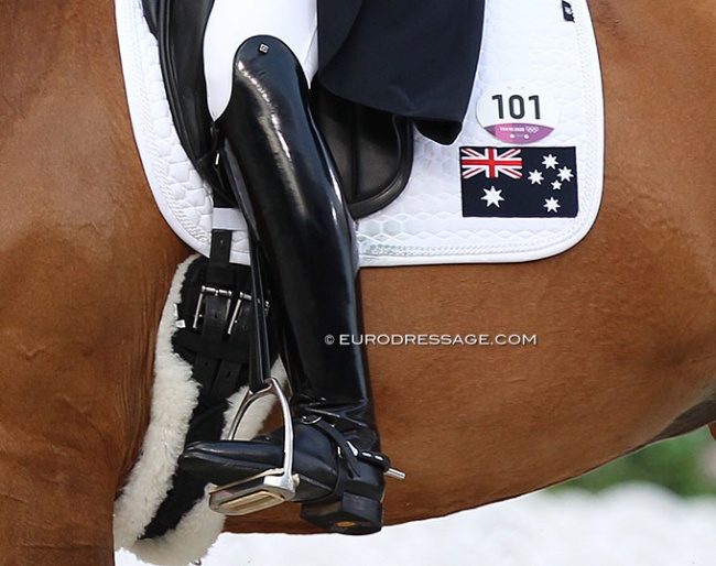 Australian flag on Mary Hanna's saddle pad at the 2021 Olympics :: Photo © Astrid Appels