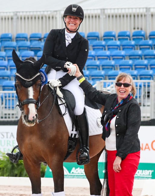 Eliane Cordia-van Reesema and Codiak in the winner's circle at the 2022 CDI-W Wellington :: Photo © Sue Stickle