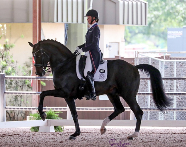 Adrienne Lyle and Salvino win the Grand Prix on the final week of CDI competition at the 2022 Global Dressage Festival in Wellington :: Photo © Sue Stickle