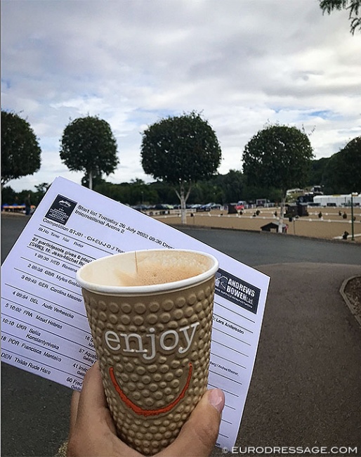 Starting the day at the 2022 European Junior/Young Riders Championships in Hartpury with a cappuccino. Enjoy !