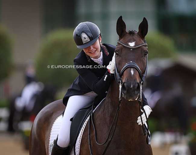 Allegra Schmitz-Morkramer and Lifestyle leave the arena after the individual test at the 2022 European Young Riders Championships :: Photo © Astrid Appels 