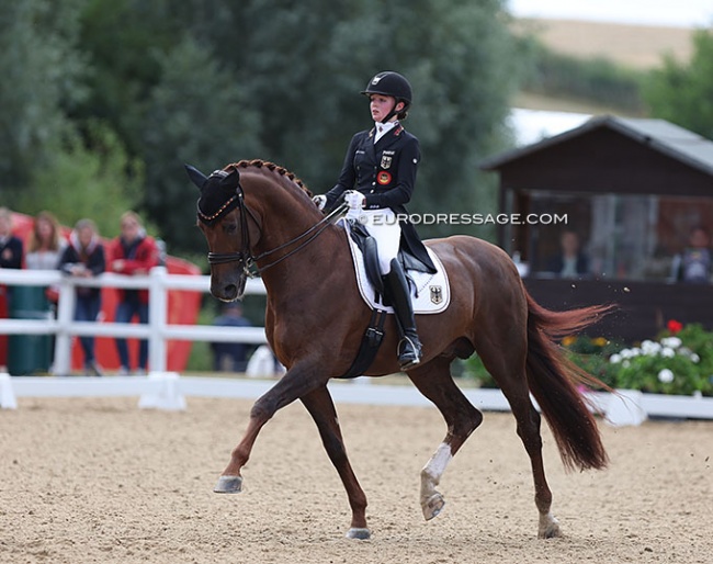 Rose Oatley and Veneno take the lead in the team test at the 2022 European Junior Riders Championships :: Photo © Astrid Appels