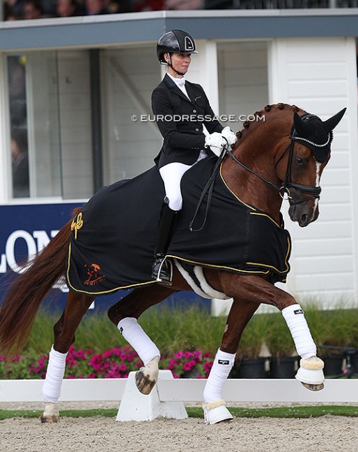 Eva Möller and So Unique won the 4-year old pilot project at the 2019 World Young Horse Championships :: Photo © Astrid Appels