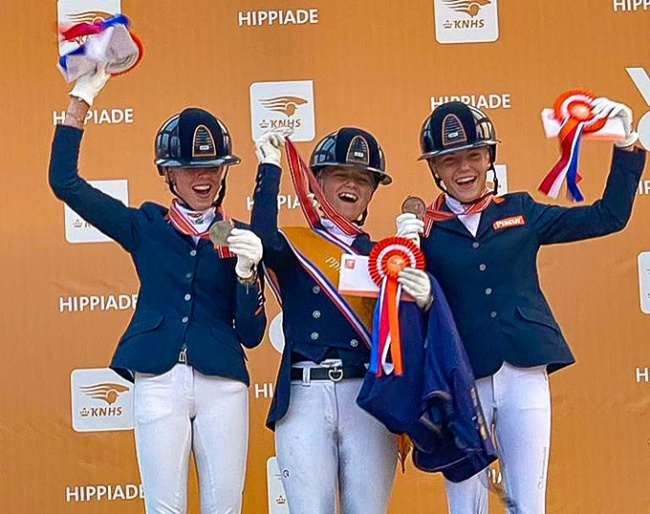 Esmee Boers, Maddy Dijkshoorn and Morgan Walraven on the podium at the 2022 Dutch Pony Championships