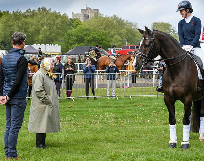 Carl Hester, Charlotte Dujardin on Valegro and Queen Elisabeth II meeting at the Royal Windsor Horse Show :: Photo © RWHS