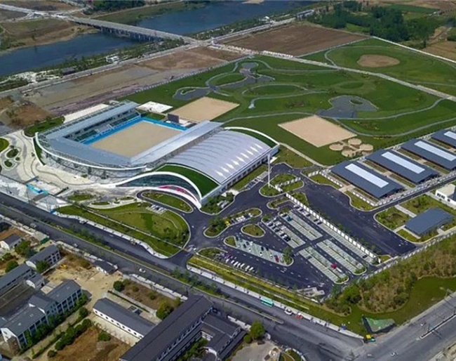 Computer render of a finished Tonglu Equestrian Center where the equestrian part of the 2023 Asian Games will be hosted