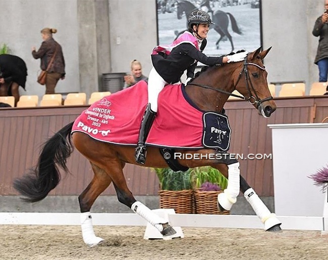 Anne-Mette Strandby Hansen and Valerie B win the 4-year old division at the 2022 Danish Young Horse Championships :: Photo © Astrid Appels