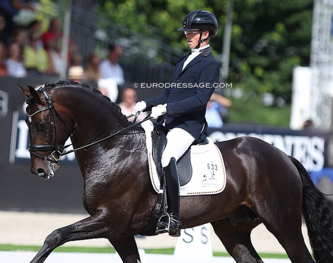 Robin van Lierop and Zum Glück at the 2019 World Young Horse Championships :: Photo © Astrid Appels