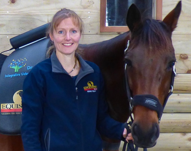 Dr. Fiona Mead with Rocky, who came to her at age 9 as a discard horse. Overfaced in show jumping he had developed sacroiliac issues and severe head flicking. Mead rehabilitated him.