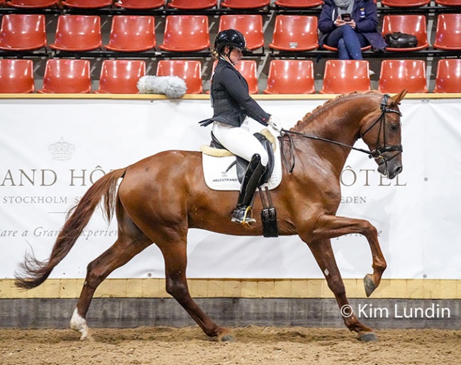 Mia Runesson and Rosebank VH at the 2022 Swedish warmblood stallion show in Flyinge :: Photo © Kim Lundin