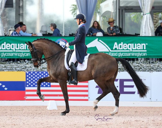 Adrienne Lyle and Salvino competing in the CDI-W Grand Prix class on the opening day of competition - 13 January 2023 - of the 2023 Global Dressage Festival :: Photo © Sue Stickle