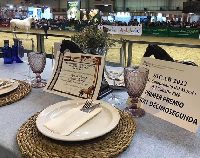 Breeders proudly displaying the diplomas they won in the VIP area  at SICAB, the PRE World Breeding Championships:: Photo © Astrid Appels