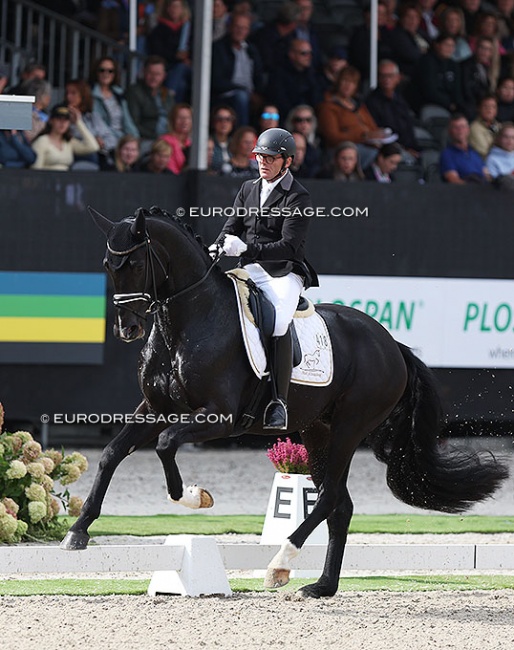 Heiko Klausing and St. Athletique at the 2022 World Young Horse Championships where the pair won the 4-year old challenge :: Photo © Astrid Appels
