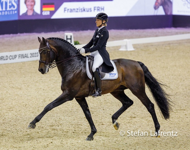 Ingrid Klimke and Franziskus in the Grand Prix at the 2023 World Cup Finals in Omaha :: Photo © Stefan Lafrentz