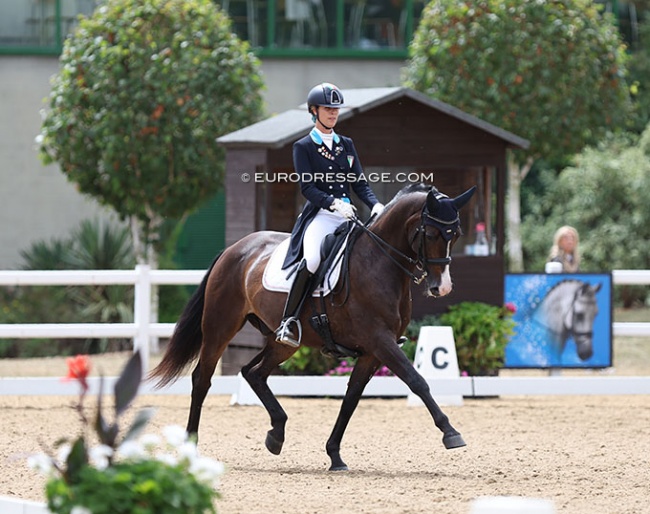 Melanie Bartz on Delgado at the 2022 European Junior/Young Riders Championships in Hartpury. Sister Lisa now rides him :: Photo © Astrid Appels