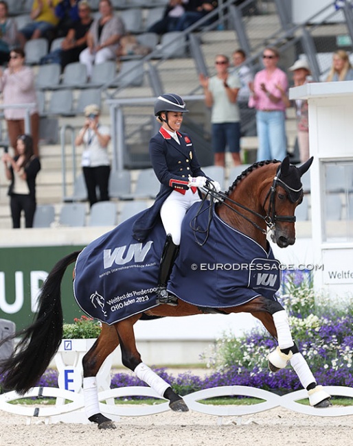 Charlotte Dujardin and Kismet win the Prix St Georges on Day 1 of the 2023 CDIO Aachen :: Photo © Astrid Appels