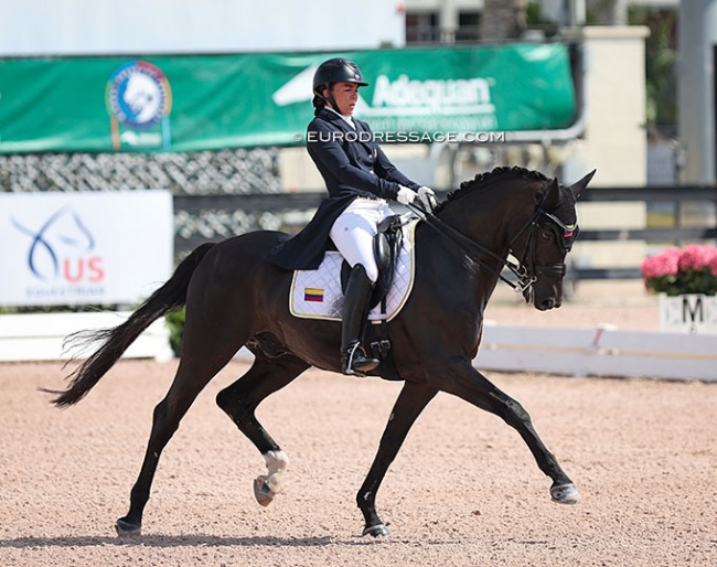 Juliana Gutiérrez on  Flanissimo at the 2023 Palm Beach Dressage Derby in Wellington, FL :: Photo © Astrid Appels