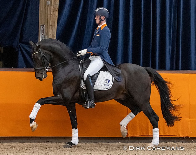 Diederik van Silfhout and Impression in the stallion show at the 2021 KWPN Stallion Licensing :: Photo © Dirk Caremans