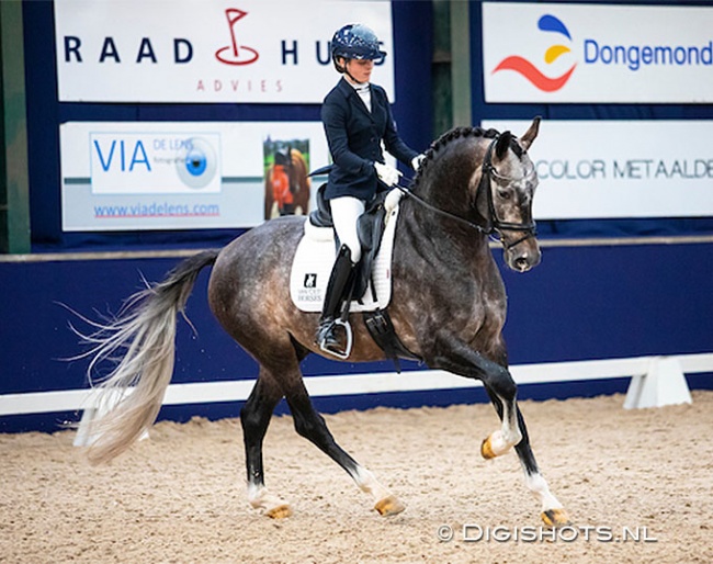 Former European Pony Champion Phoebe Peters on Gert-Jan Van Olst's Everest at the 2022 KWPN Young Dressage Talents competition :: Photo © Digishots