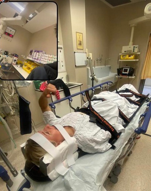 Jette de Jong in the hospital for a check-up after falling off her horse in a freak accident