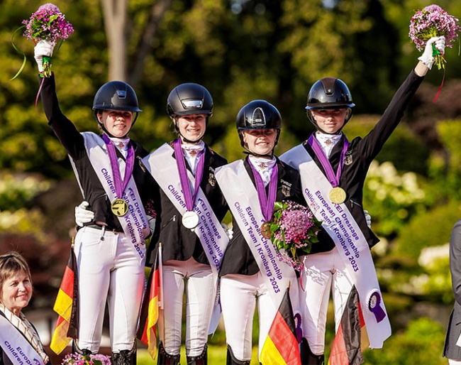 Germany with its four team newcomers on gold at the 2023 European Children Championships :: Photo © Stefan Lafrentz