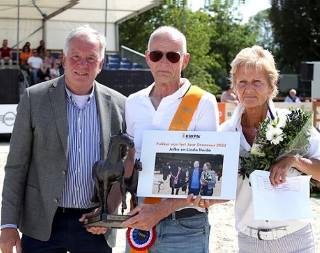 Jelke Heida (center) honoured as the 2023 KWPN Dressage Horse Breeder of the Year 2023 :: Photo © Jacob Melissen for KWPN