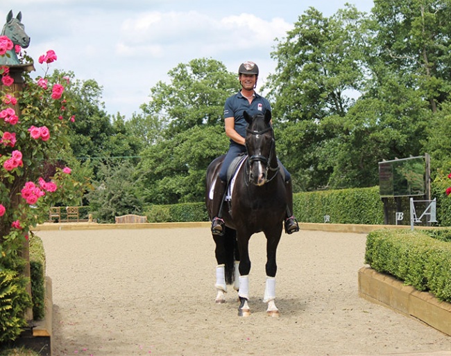 Carl Hester on Uthopia at his yard in Newent, Great Britain. All his footing is powered by Martin Collins