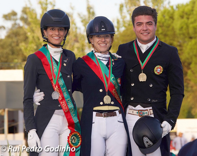 Rita Ralao Duarte, Maria Caetano and Martim Meneres on the podium at the 2023 Portuguese Dressage Championships :: Photo © Rui Pedro Godinho