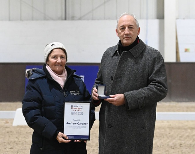 Andrew Gardner receives the British Dressage Medal of Honour :: Photo © BD
