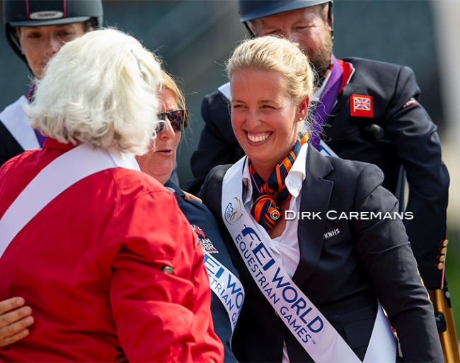 Joyce Heuitink on the team podium at the 2018 World Equestrian Games in Tryon :: Photo © Dirk Caremans