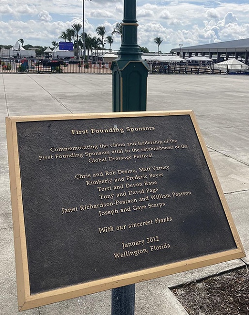 Plaque with the names of the "founding fathers" of the Global Dressage Festival in Wellington