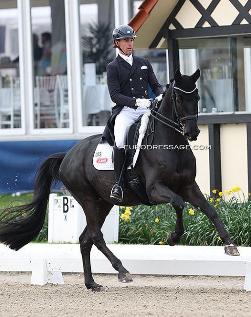 Benjamin Werndl riding Dallenio in the Nurnberger Burgpokal qualifier for developing PSG horses at the 2023 CDI Hagen :: Photo © Astrid Appels